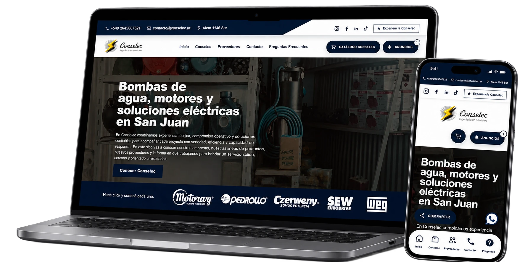 Web de CONSELEC presentada en notebook y teléfono móvil
